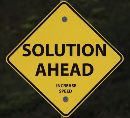 Yellow road sign: Solution ahead, increase speed.